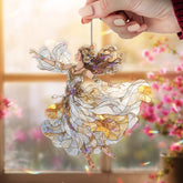 Golden Goddess Acrylic Suncatcher, Elegant Dancing Woman Window Hanging, Flowing Dress Art Nouveau Acrylic Home Decor Gift